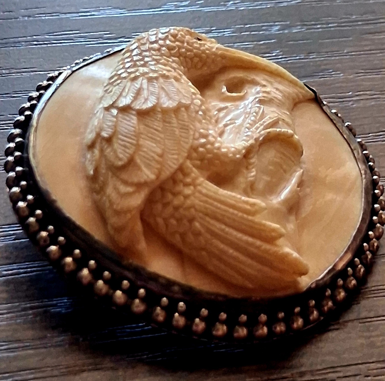 Vintage 925 Sterling Silver Hand Carved Bone Cameo Brooch Pendant Set Fox Bird