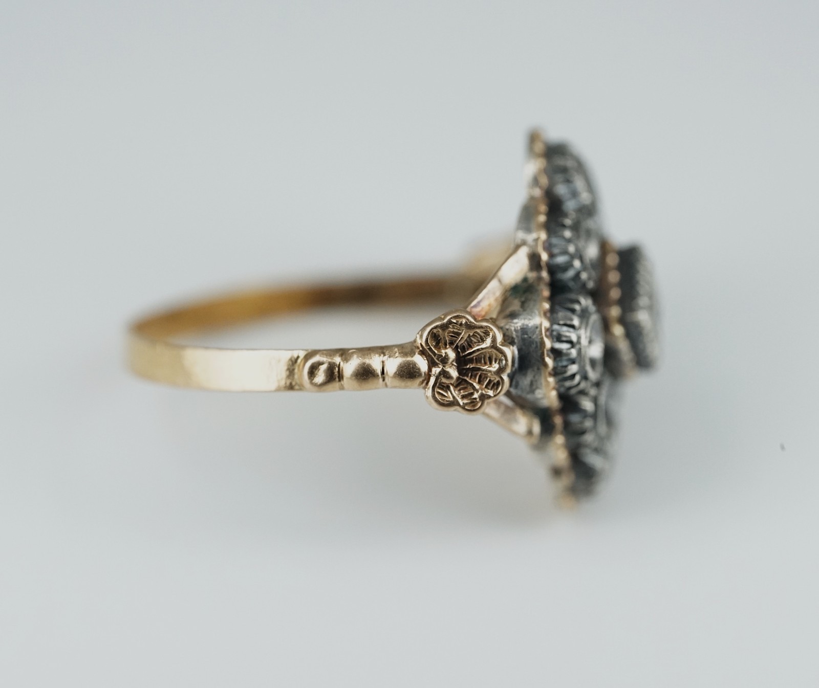 1793 Georgian Rose-Cut Diamond Cluster Ring, 18K Gold & Silver, London Hallmarks