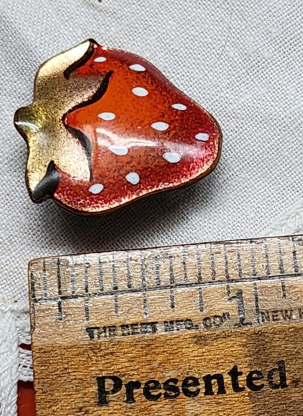 MCM Red Strawberry Enamel Copper Pin Brooch Signed Nanci RARE