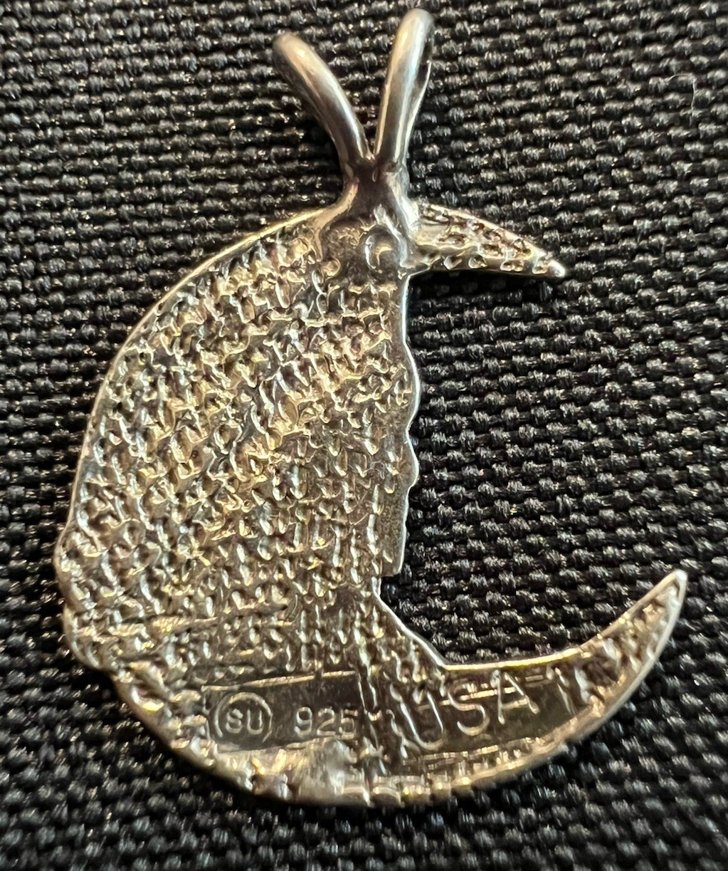 925 Sterling Silver Pendant with Girl’s Face Hat Crescent Moon Silhouette USA