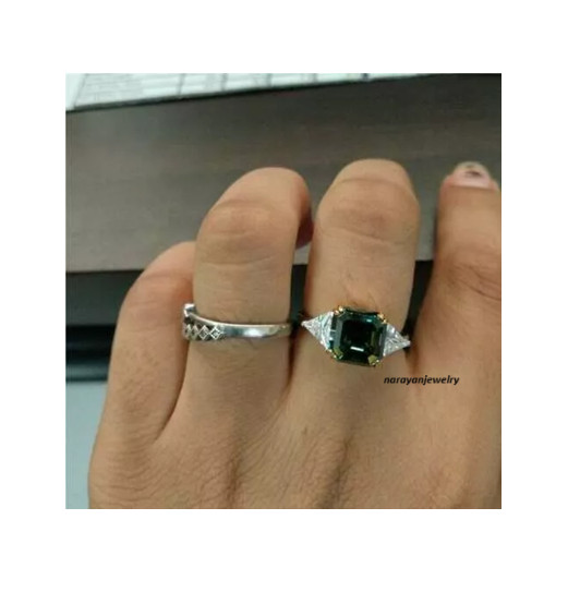 2.10 CT Cushion Cut Real Emerald Wedding Engagement Ring 14K Solid Gold Ring