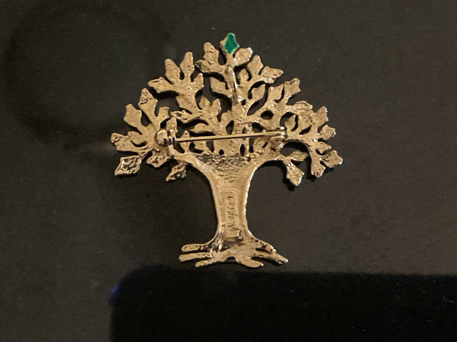 GARNAY Vintage ‘Tree Of Life’ Gold Tone & Enamel Brooch/Pendant 1 5/8” X 1 1/4”