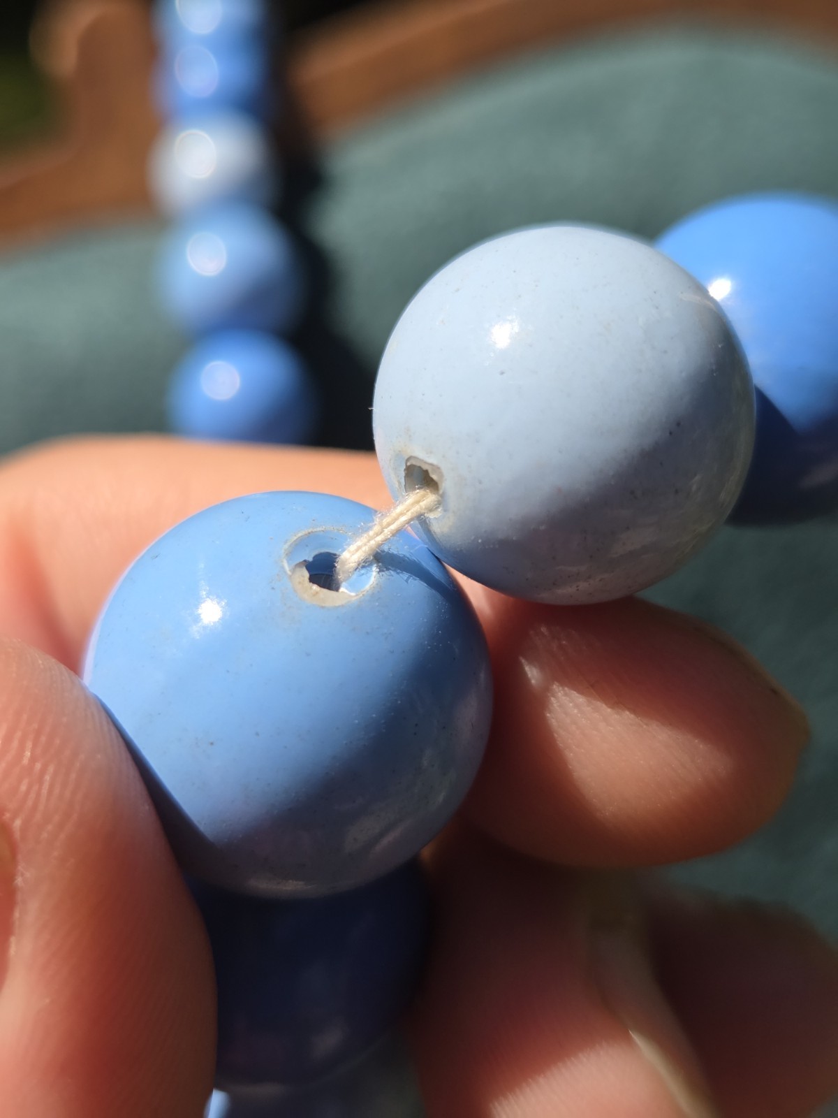 Vintage Hong Kong Blue Plastic Beaded Necklace Graduated Long Chunky Deadstock