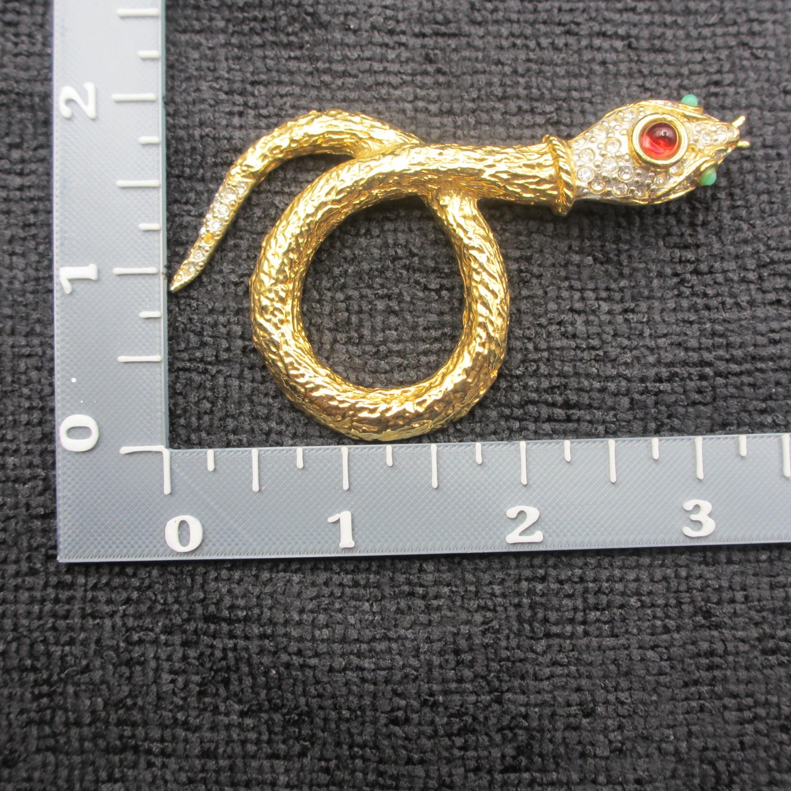 Vintage Snake Brooch Rhinestone Coiled Serpent Gold Tone 2 MISSING RHINESTONES