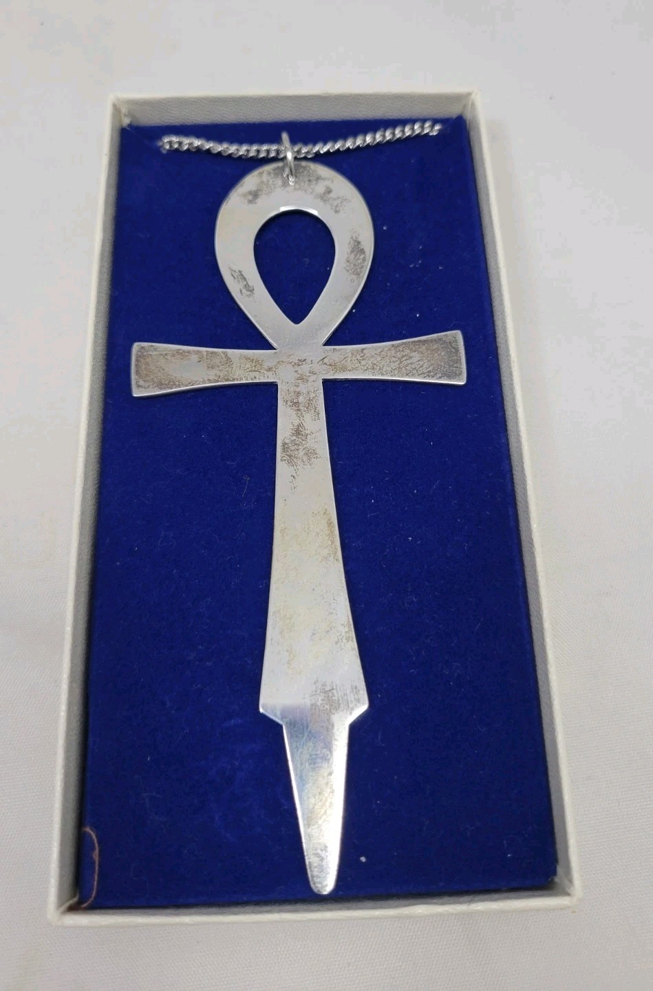 RARE Vintage International Sterling Co. ANKH 5 ” Necklace Ornament Original Box