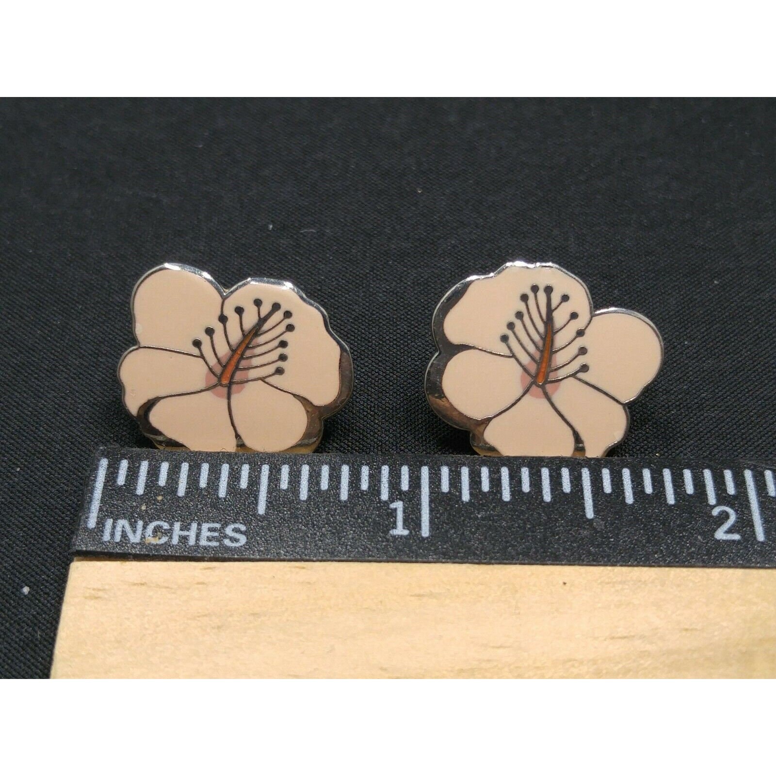 Laurel Burch “Hibiscus” Pink Post Earrings, Rhodium Plated Silver Tone, 1980s