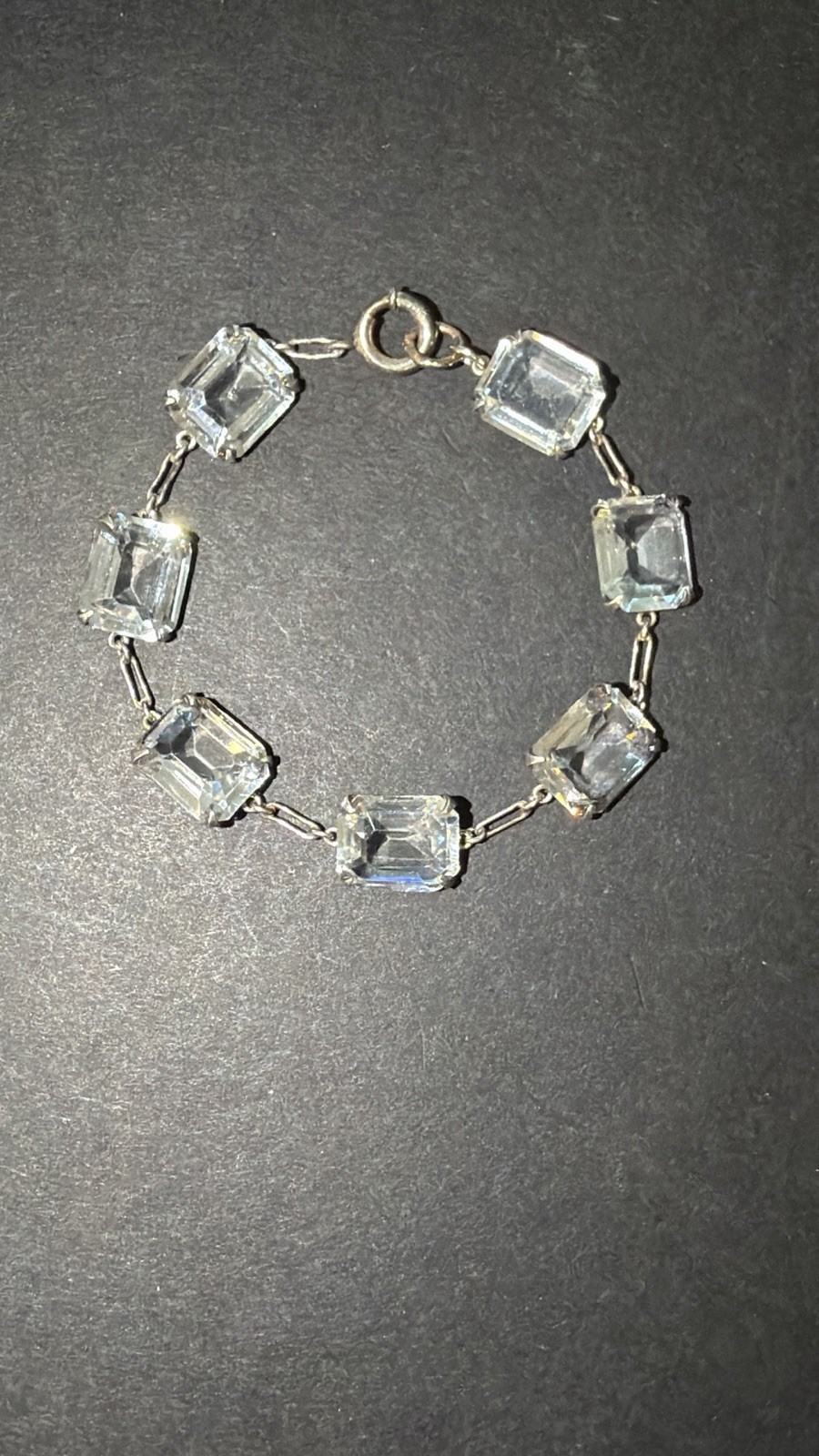 6.75” Bracelet Antique Vintage Art Deco Rock Crystal Quartz Sterling Japan