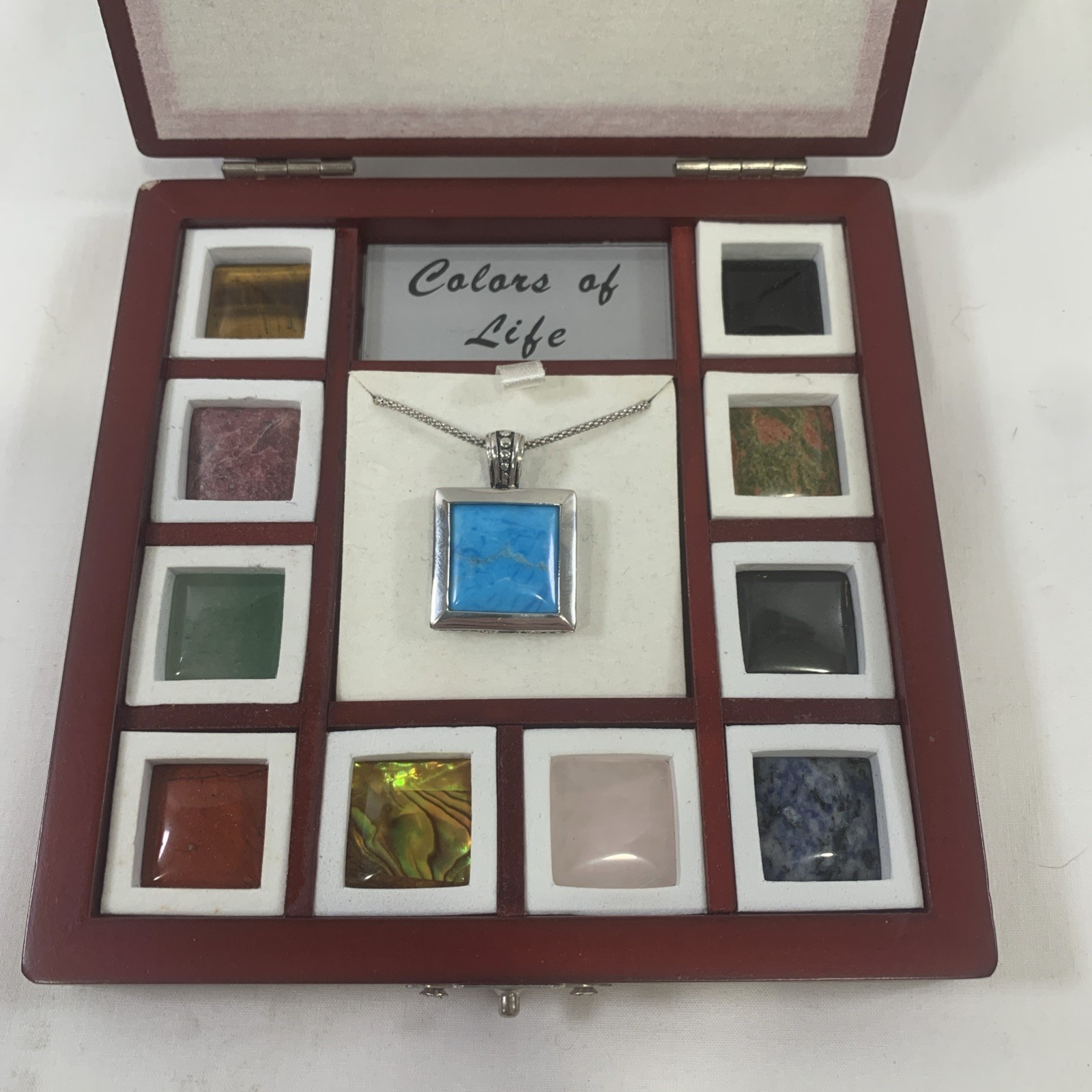 Vintage interchangeable square pendant- Sterling silver W/case & 11 Gems