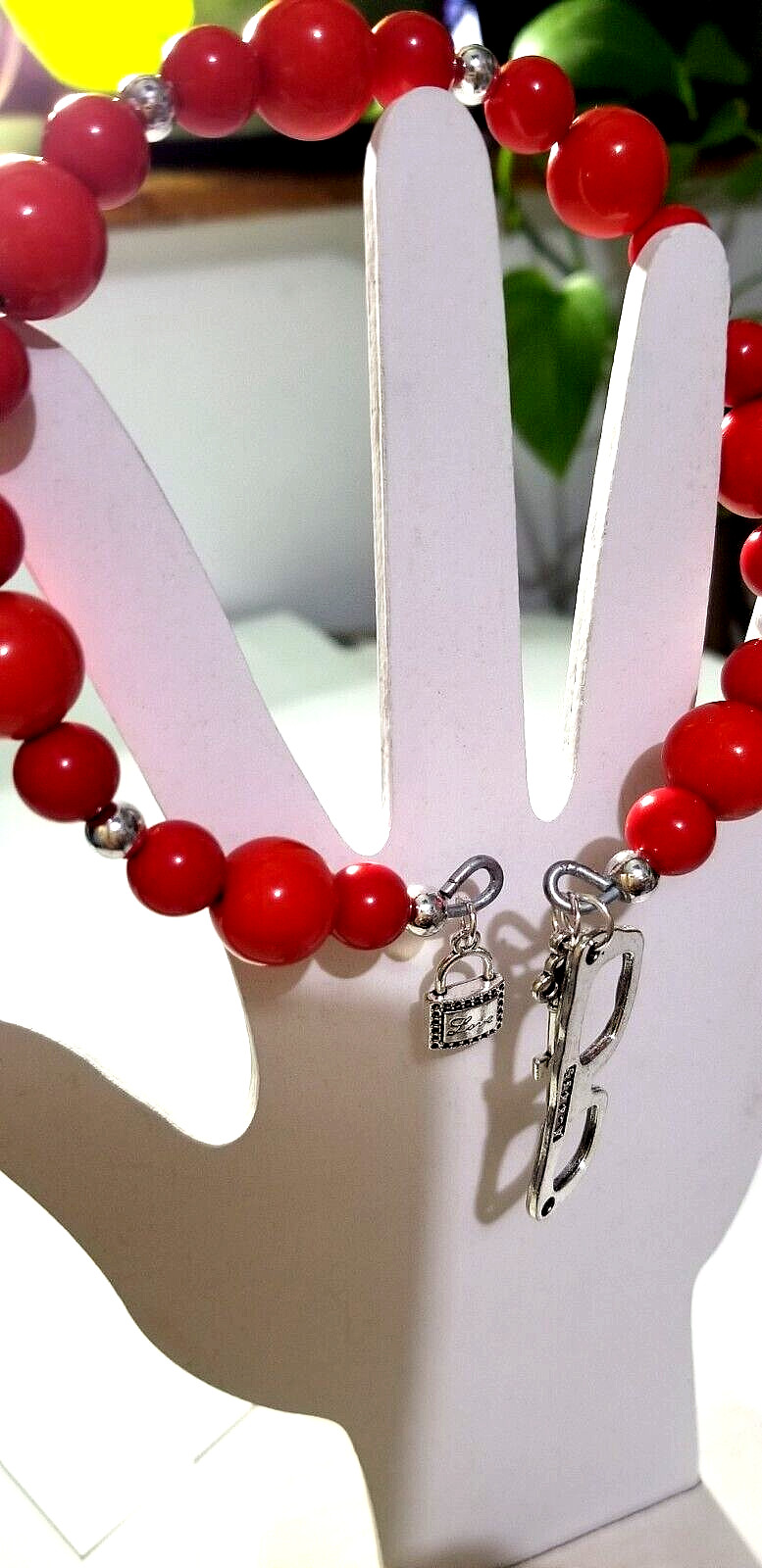 Vintage Handmade Unisex Adult Adjustable Red Beaded Bracelet with Charms