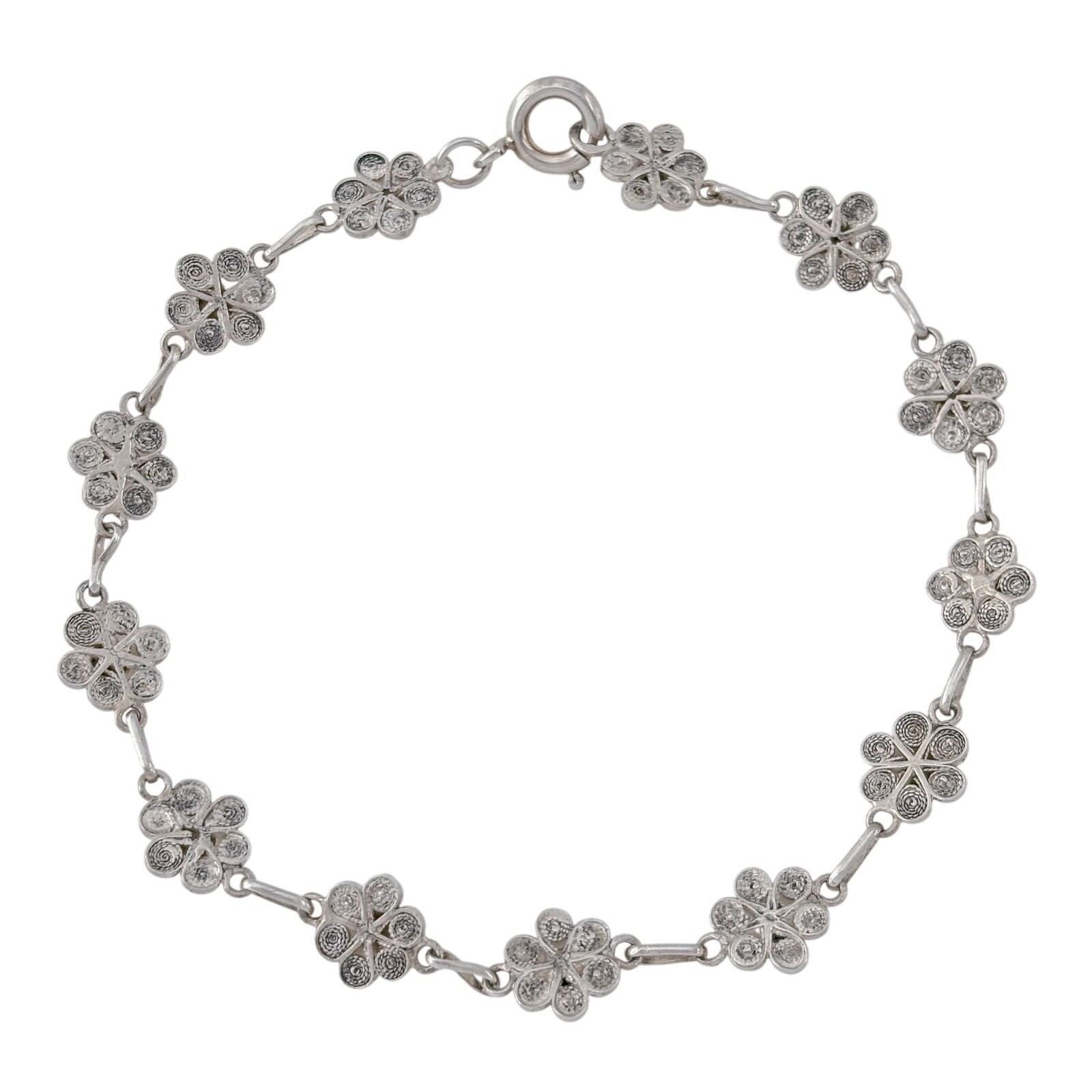 Vintage Sterling Silver 925 Flower Bracelet 7.5″