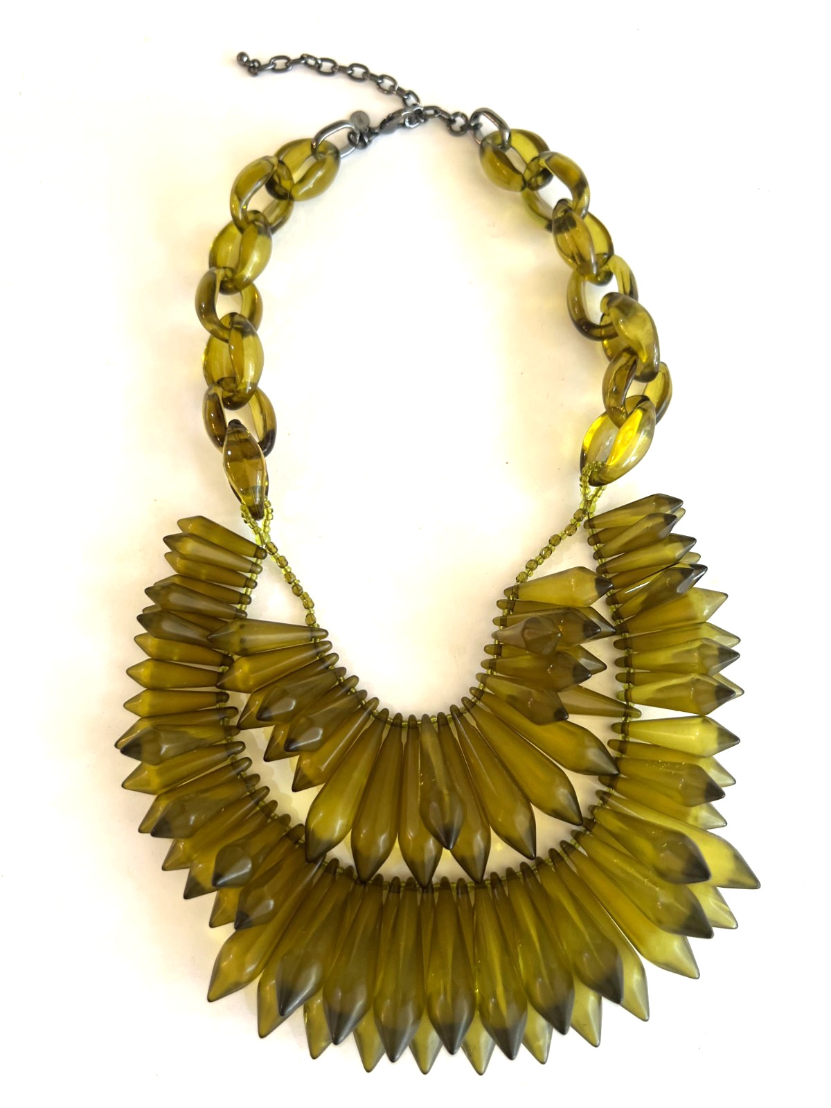 VINTAGE JOAN RIVERS ACRYLIC / RESIN BULLET SHAPED FRINGE STATEMENT NECKLACE
