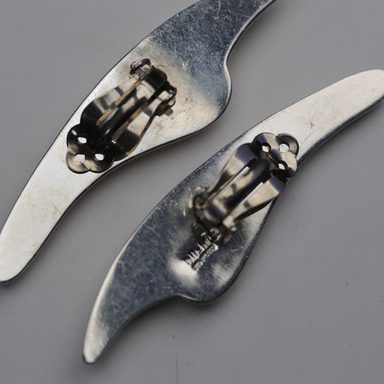 Wing Design Heavy Clip on Earrings Sterling Silver