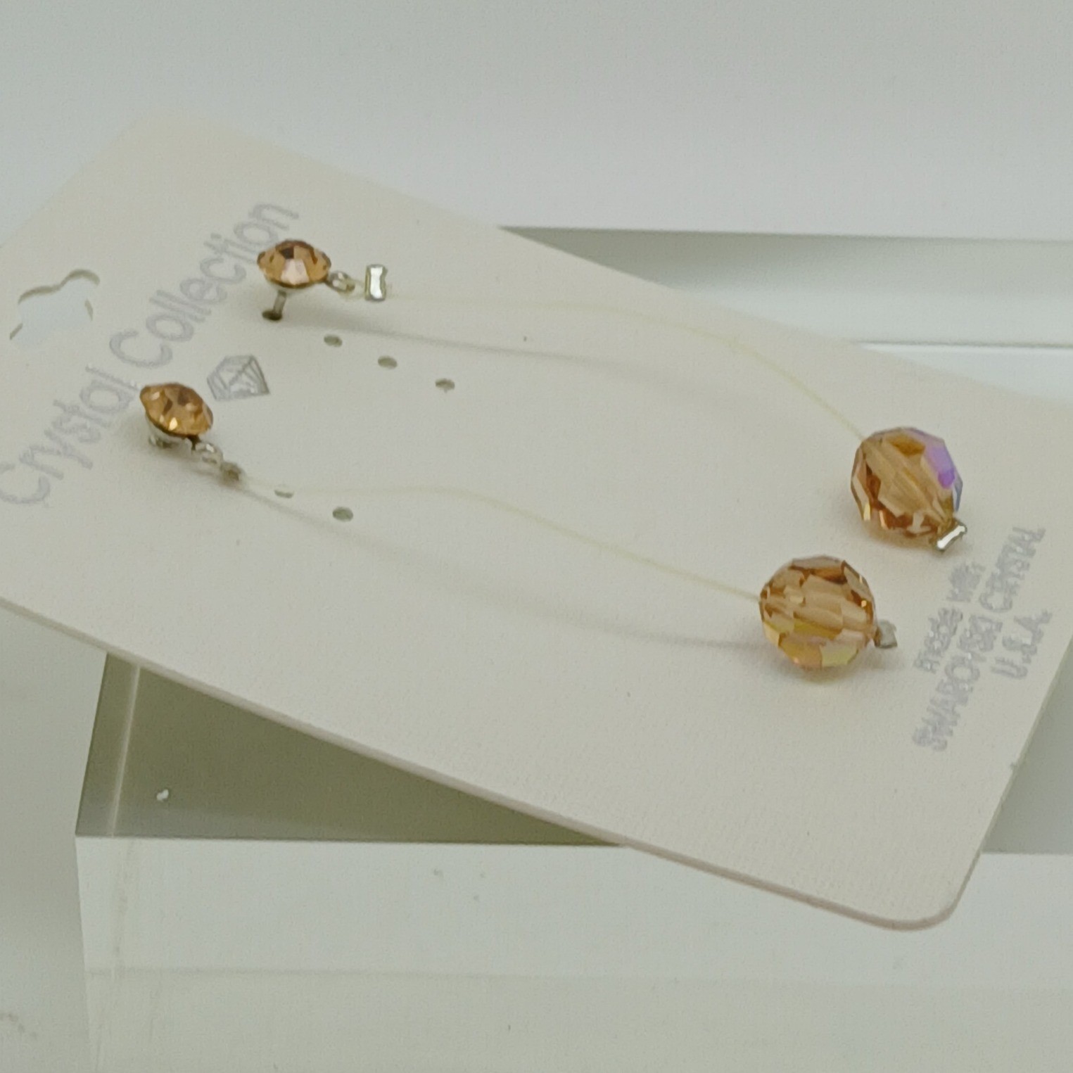 Vintage 1990s Swarovski Crystal Drop Earrings Amber New Old Stock USA Made