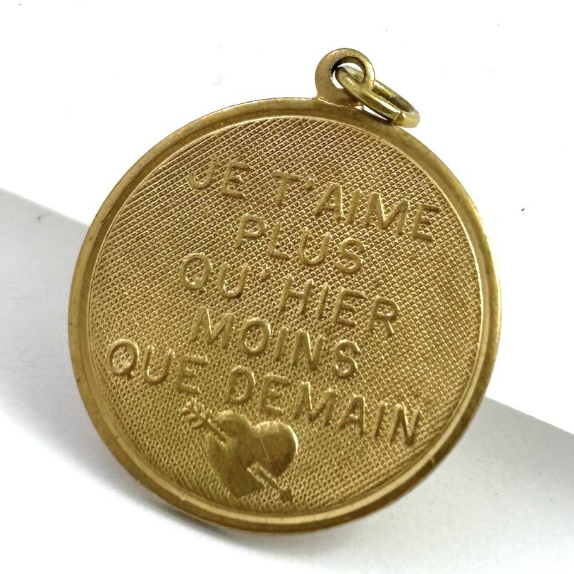 Vintage French Love Charm Necklace Pendant Brass Jewelry – Tarnished As Is