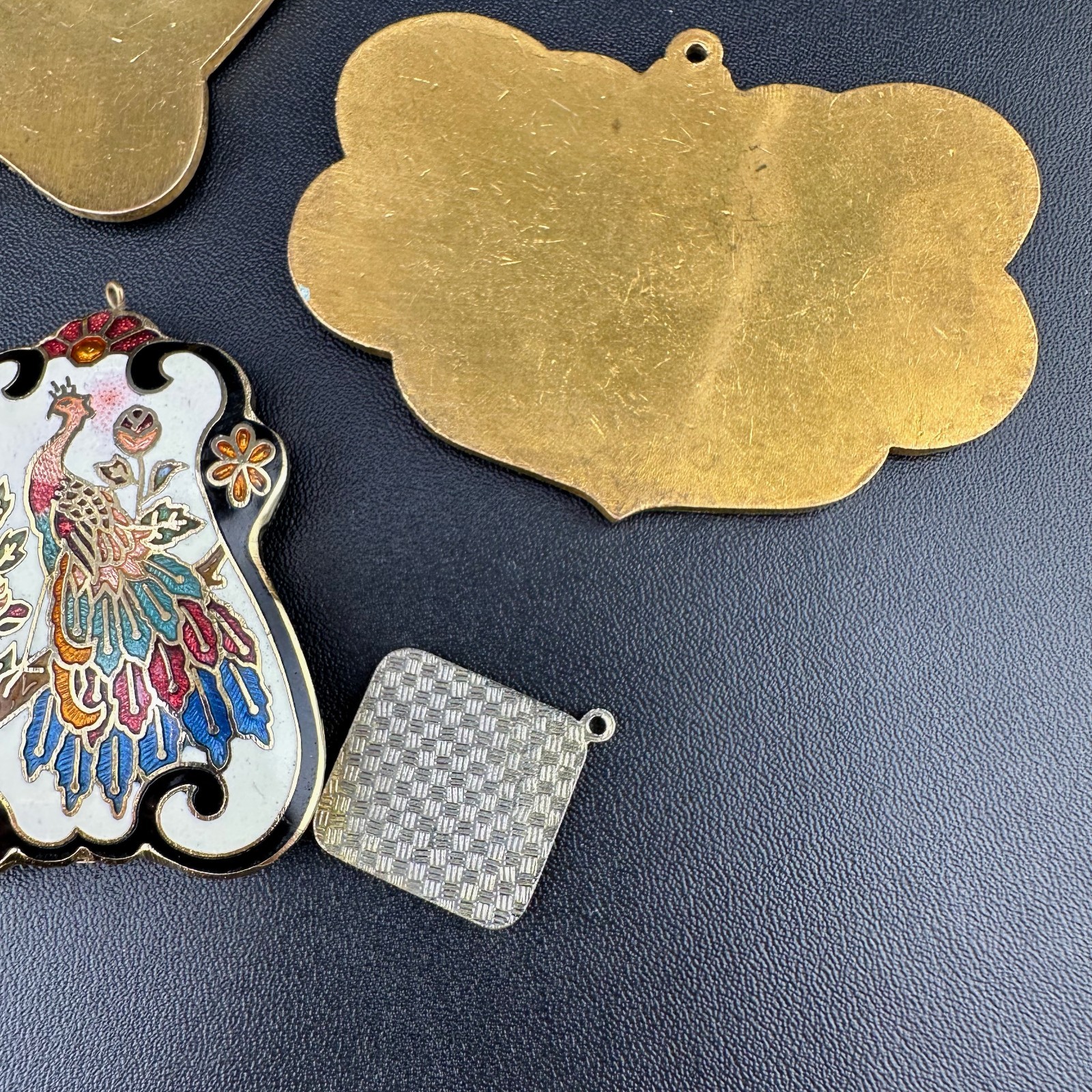 Vintage Cloisonne Enamel Pendant Lot LG Heavy Medallions Puffy Peacock WWII 71st