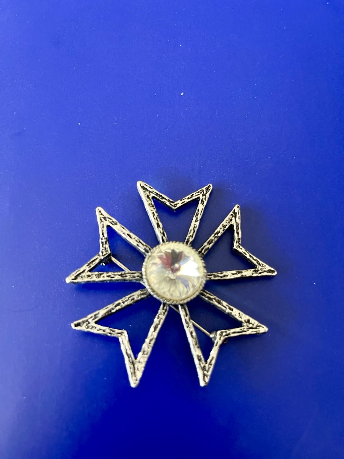 Vintage Edlee Maltese Cross Brooch silver Stones Layered Design Signed