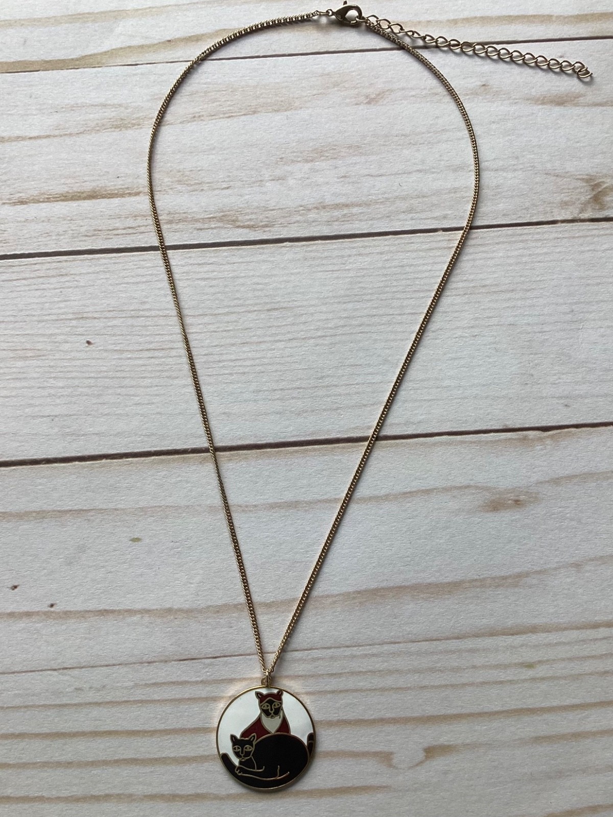 Vintage Kindred Cat necklace gold plated brass pendant