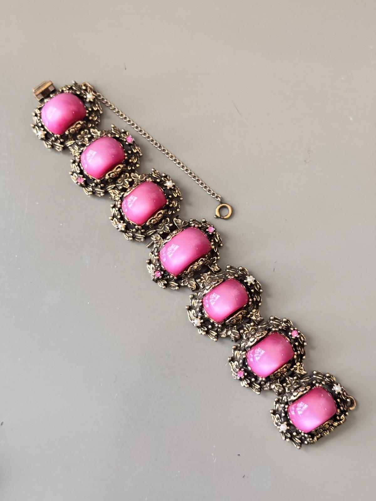 Vintage SELRO SELINI Baroque Necklace, Bracelet & Earring Set, Pink Moon Glow