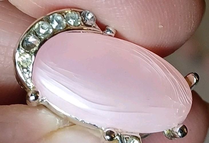 Vintage Kramer Necklace Earrings Signed Pink Thermoset Wit Rhinestone Silvertone