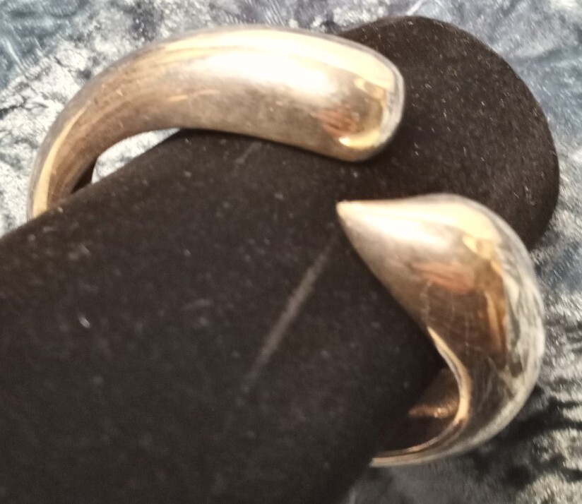 Rare Vintage Designer Hinge Cuff Bracelet Silver Metal Signed Modern Stamp