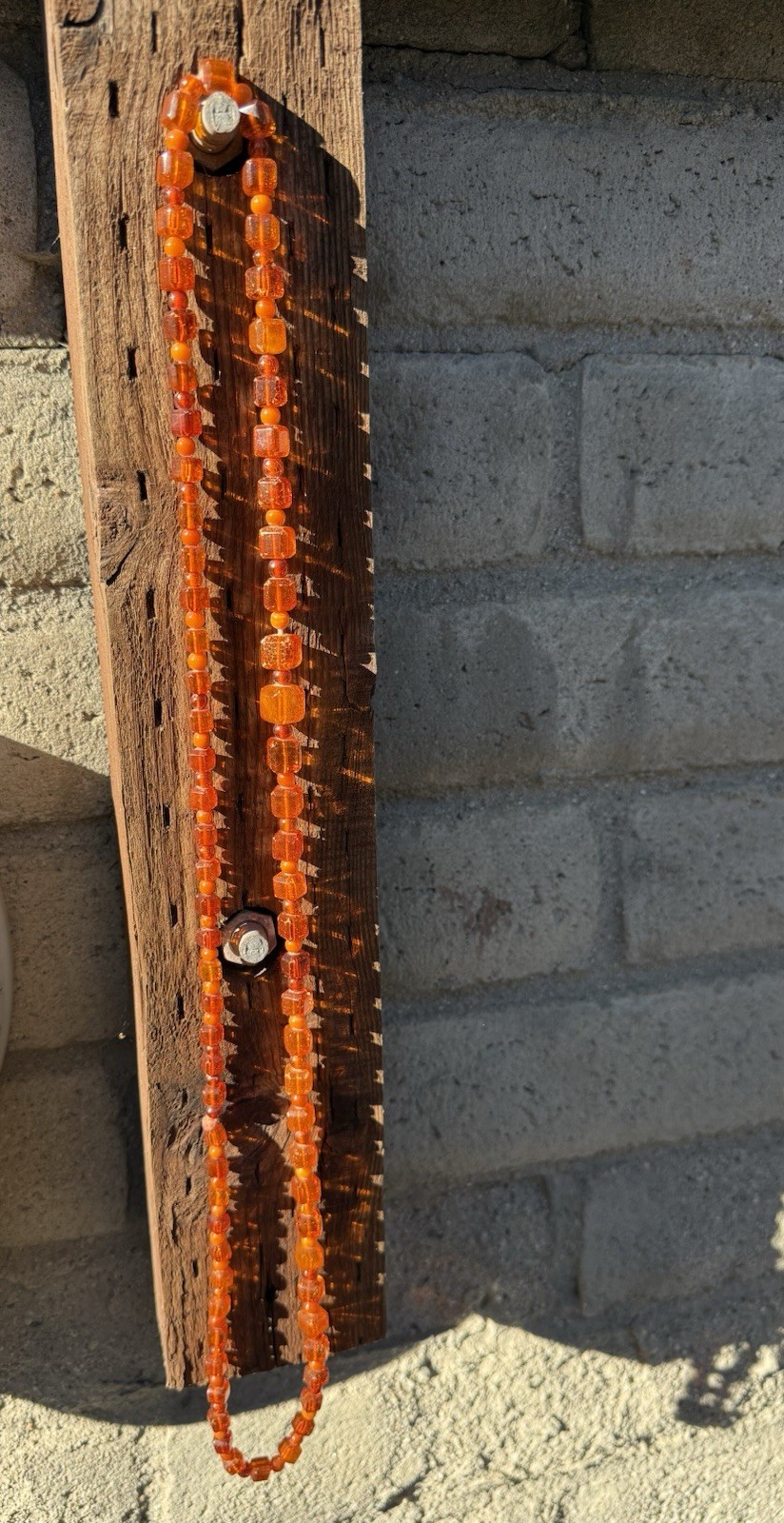 39” 47g Honey Amber Catalin Bakelite Graduated Cube Bead Necklace