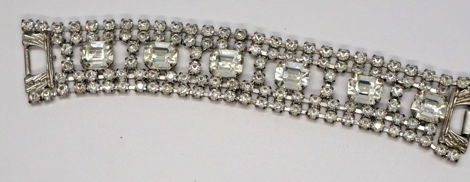 Vintage Rhinestone Bracelet w/ Multiple Rows of Rhinestones & Large Square Ones