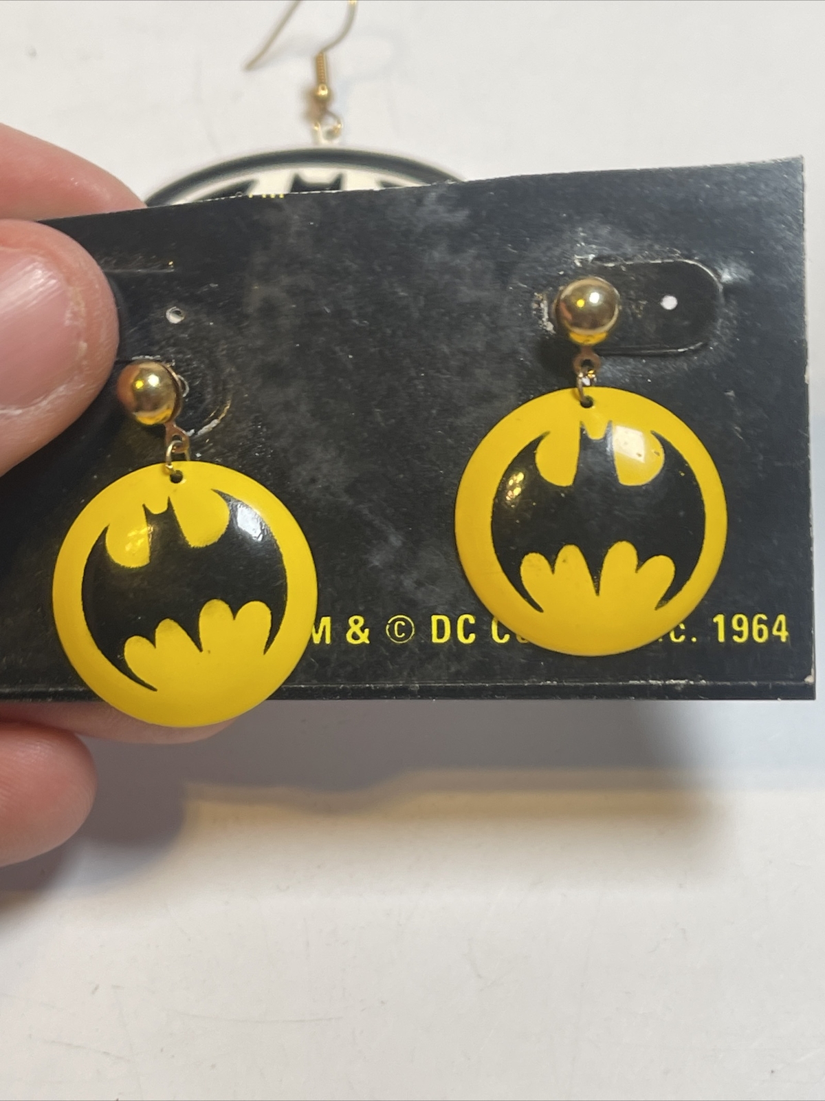 vintage batman jewelry lot 2 pair earings 1 button pin 1964 DC Comics Metal Rare