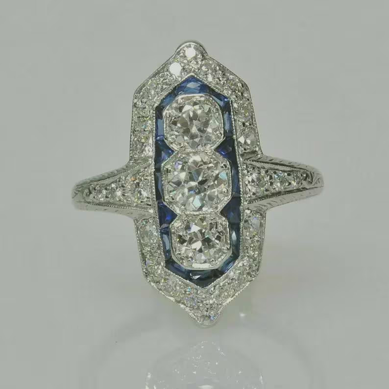 Art Deco Vintage Style Lab Created Diamond 14K White Gold Finish Engagement Ring