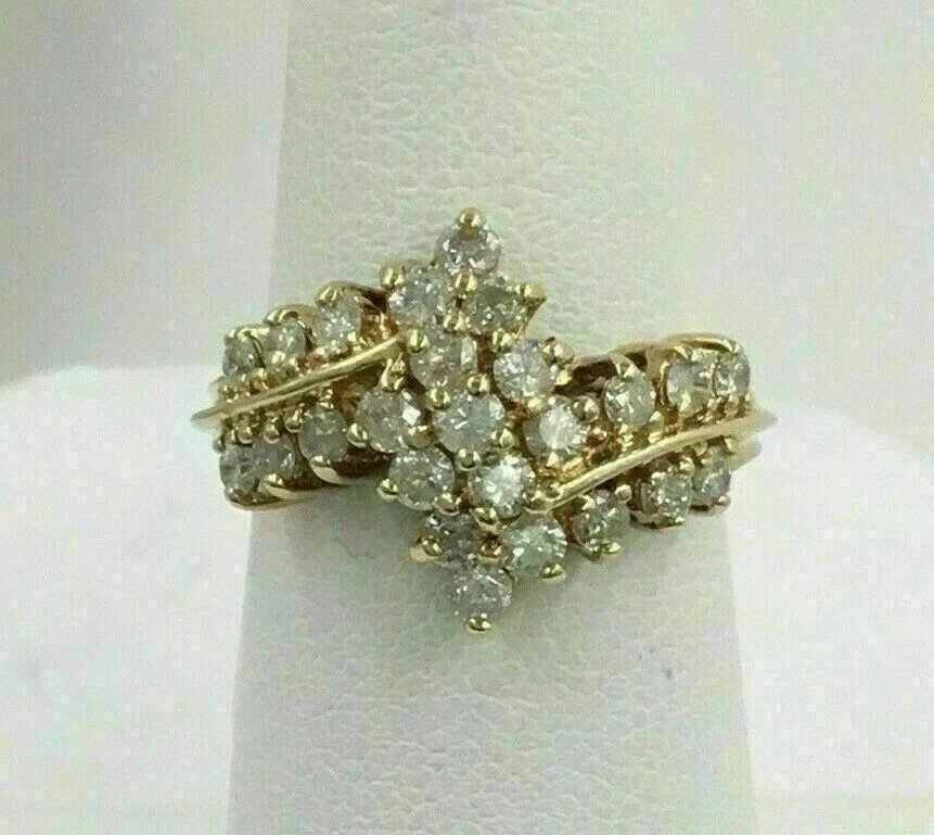 2.1Ct Art Deco Lab Created Diamond Cluster Wedding 14K Yellow Gold Finish Ring