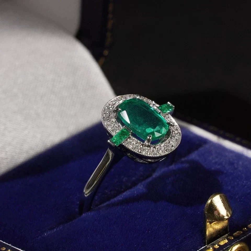 3Ct Art Deco Style Emerald Lab Created Diamond Engagement 14K White Gold FN Ring