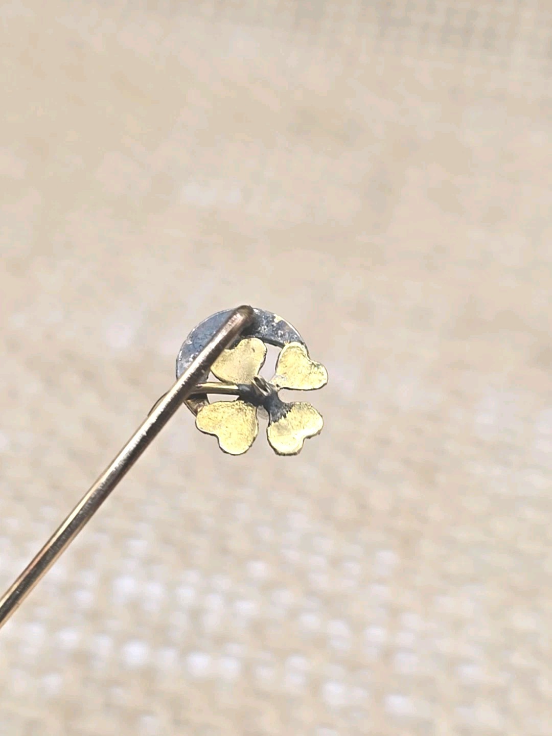 ATQ Gilt 4 Leaf Clover Crescent Moon Stick Pin Paste Moonstone Seed Pearl 2.3″