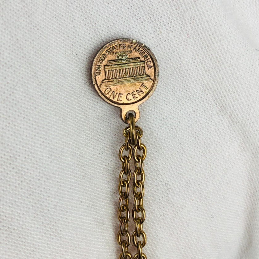 Penny Miniature 10mm Coin Charm Pendent Necklace Vintage 16″ gold tone chain