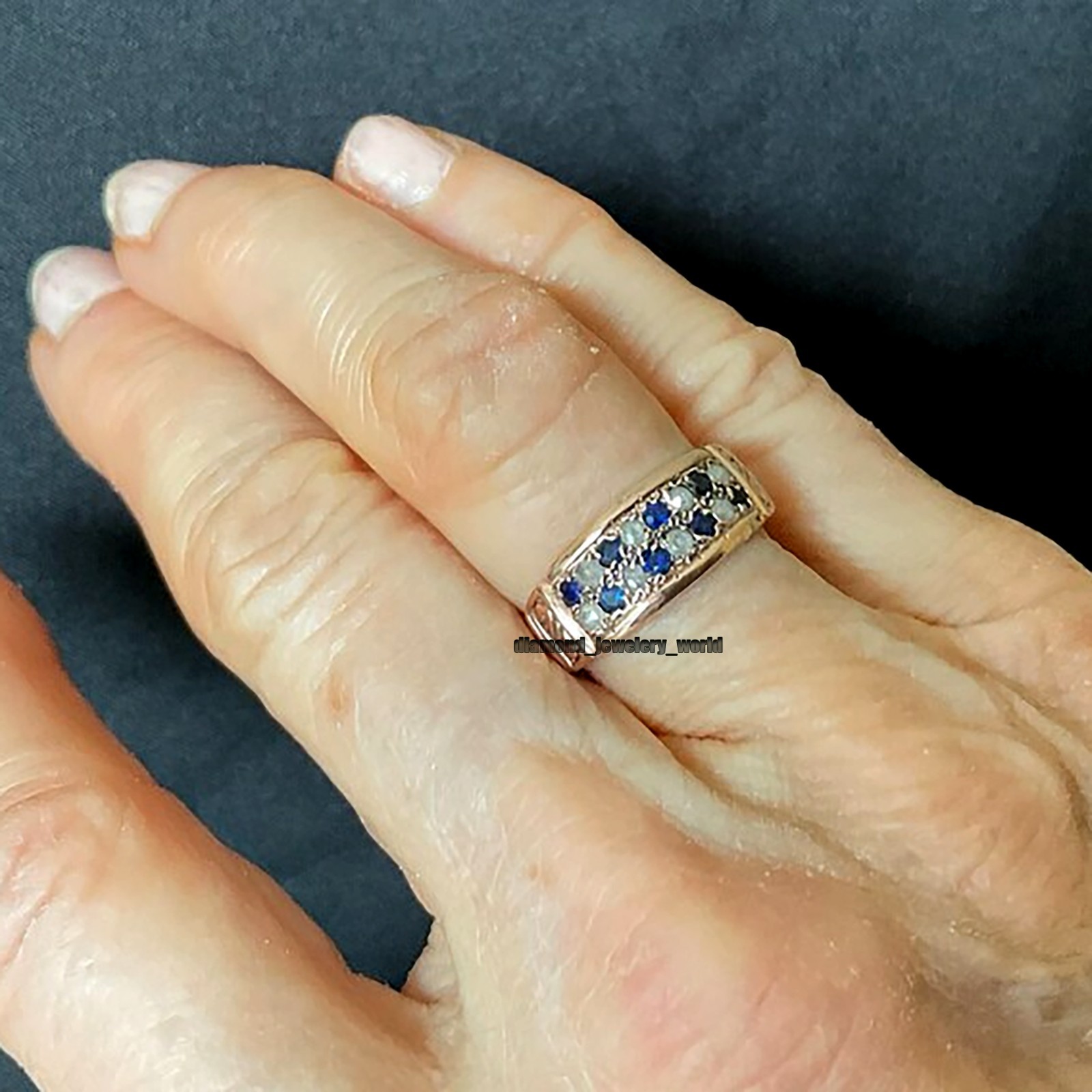 0.28ctw Rose Cut Diamond Sapphire Studded Silver Victorian Gorgeous Ring Jewelry