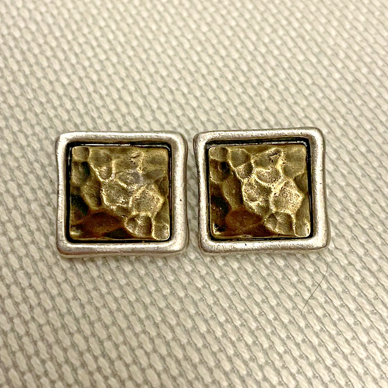 Vintage CHICO’S Hammered Silver & Brass 2 Tone Clip On Earrings