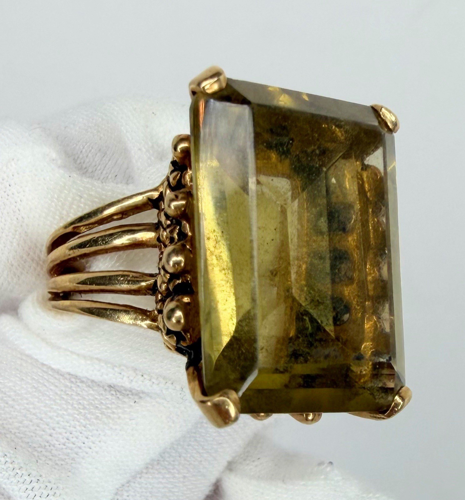 Glam Mid-Century Citrine Cocktail Ring 14k Womens Size 7