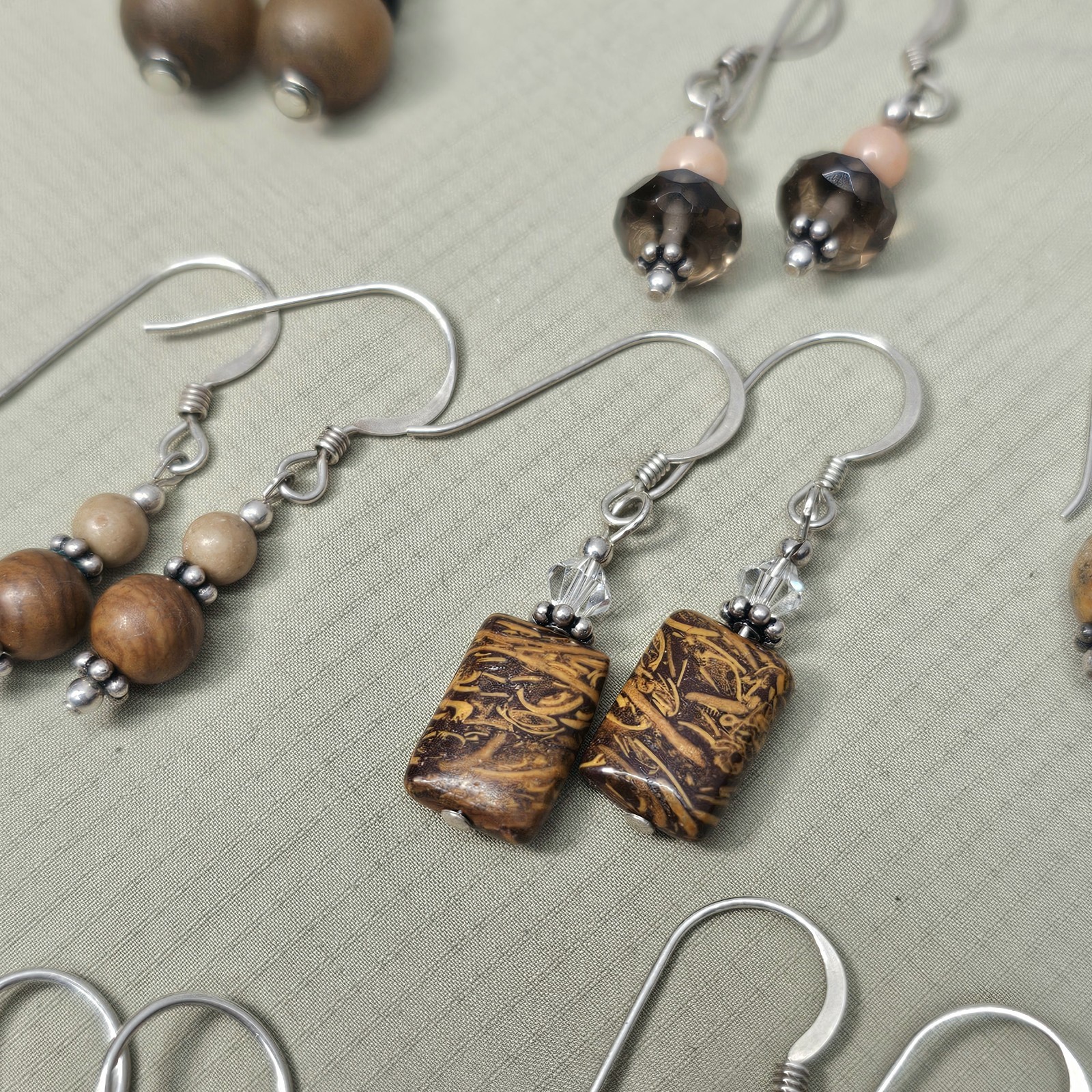 MCM 925 Sterling Silver Bead Bohemian Dangle Drop Earrings Set of 8 Pairs