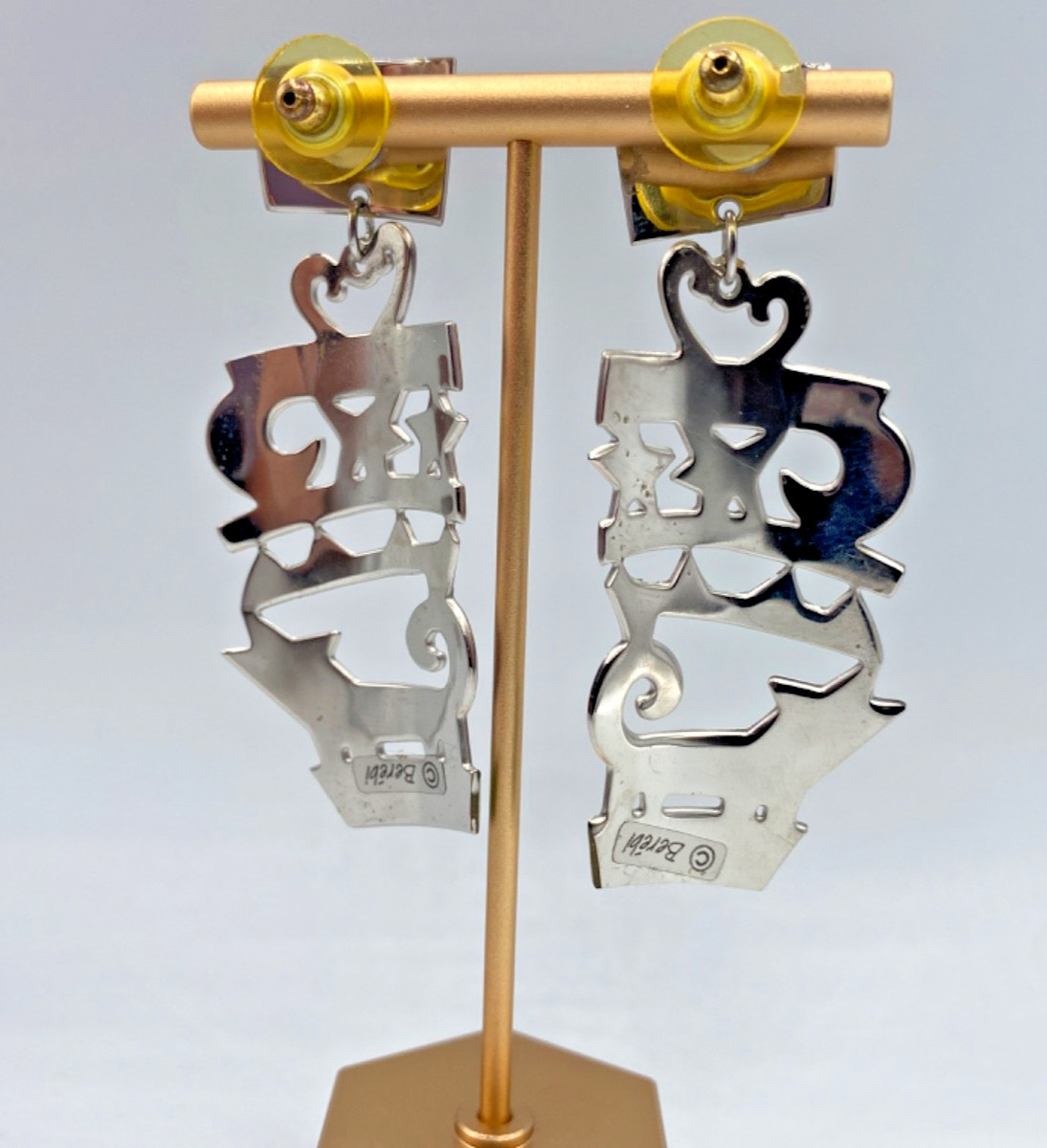 Edgar Berebi Earrings Enamel Silver Tone Metal 2.75” Long Coyote and Moon VTG