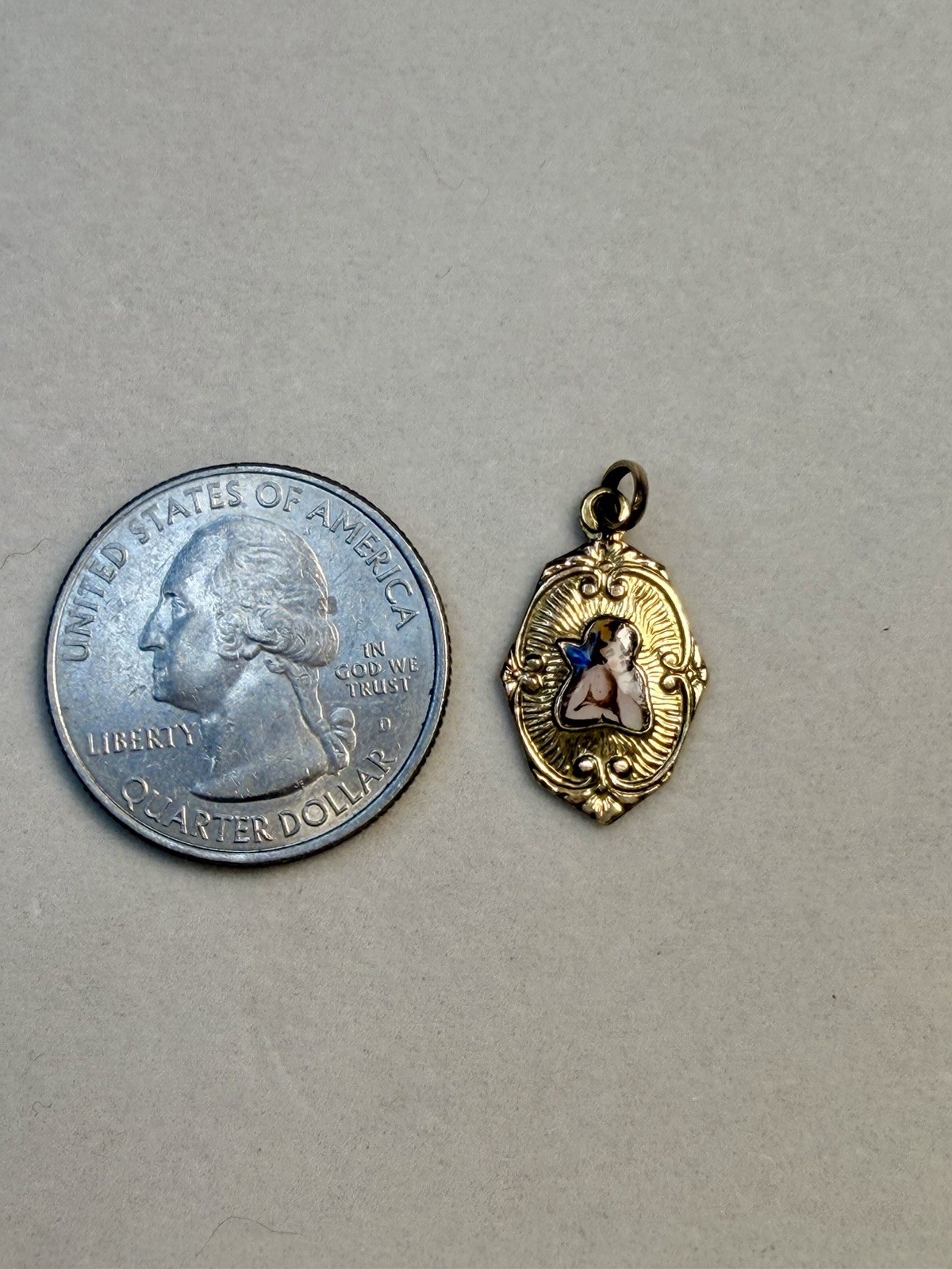 Victorian Gold Filled & Enamel Raphael Cherub First Communion Pendant Charm