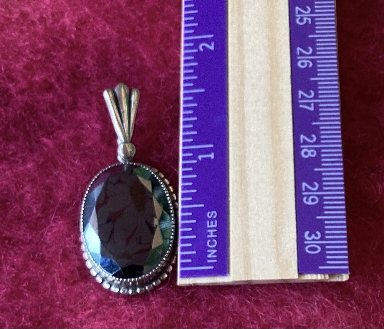 Vintage Danecraft Sterling Silver Faceted Oval Hematite Pendant
