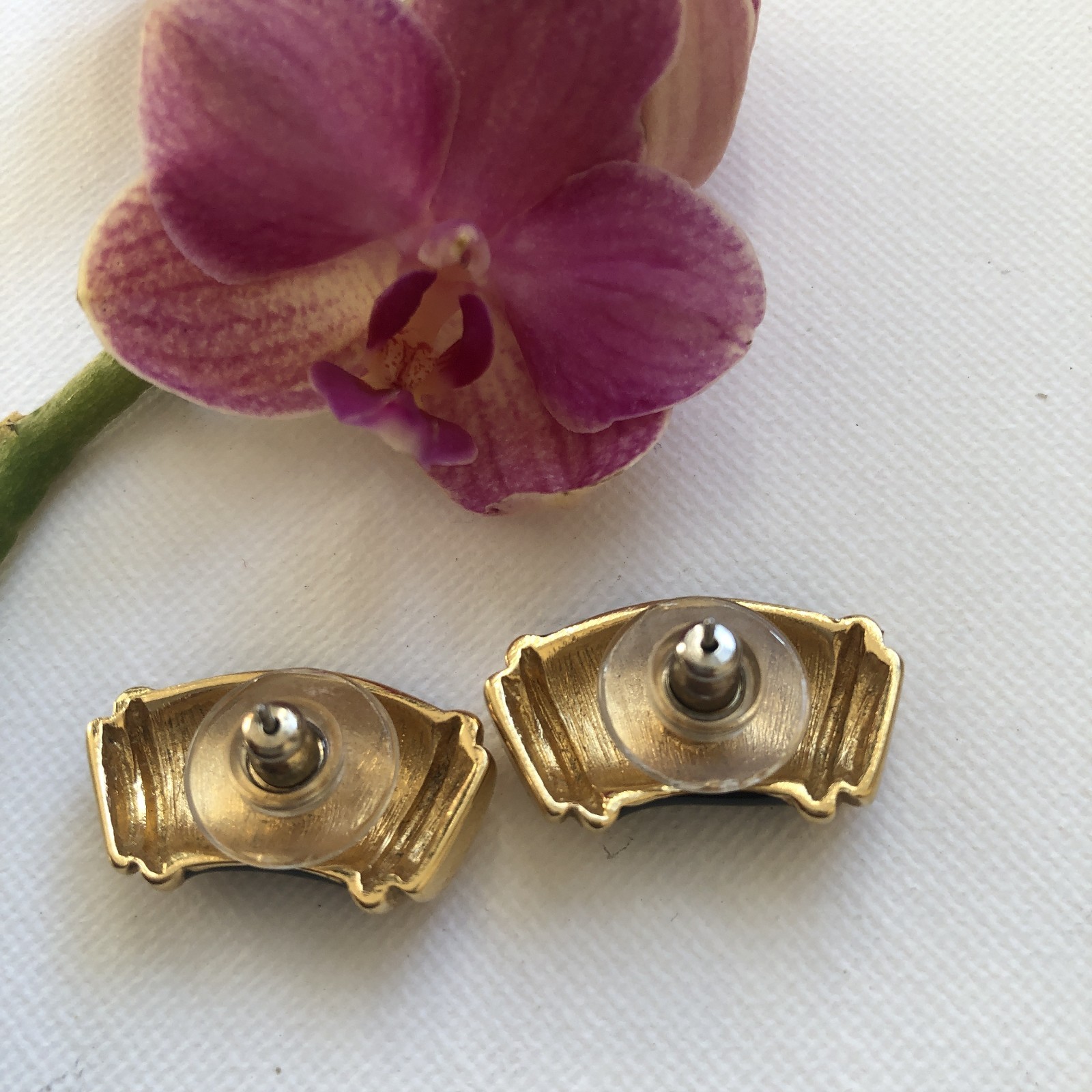Vintage Monet Curved Gold-tone Earrings