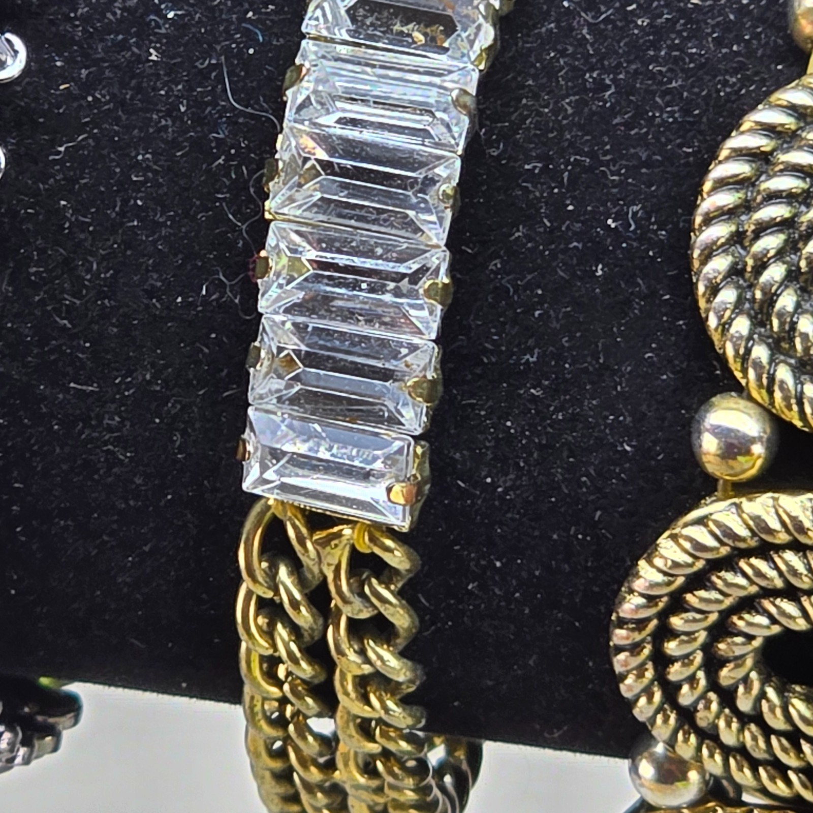 5 Fashion Bracelet Lot Rhinestone Cuff Link Chain Statement Bracelets Silver Gol