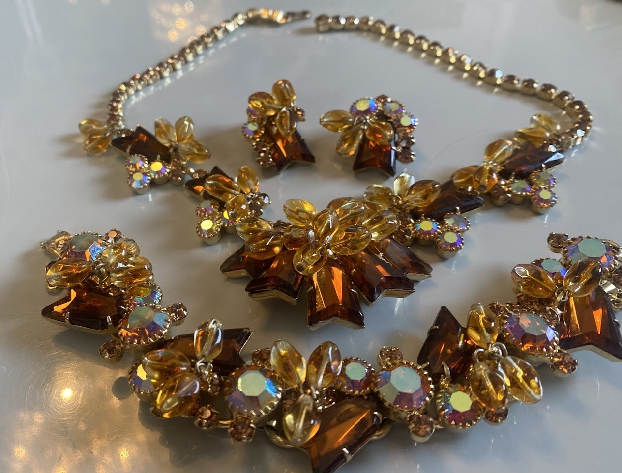 Vtg Juliana Arrow Head Dangle Bead Rhinestone Necklace Bracelet Earring Set Paru