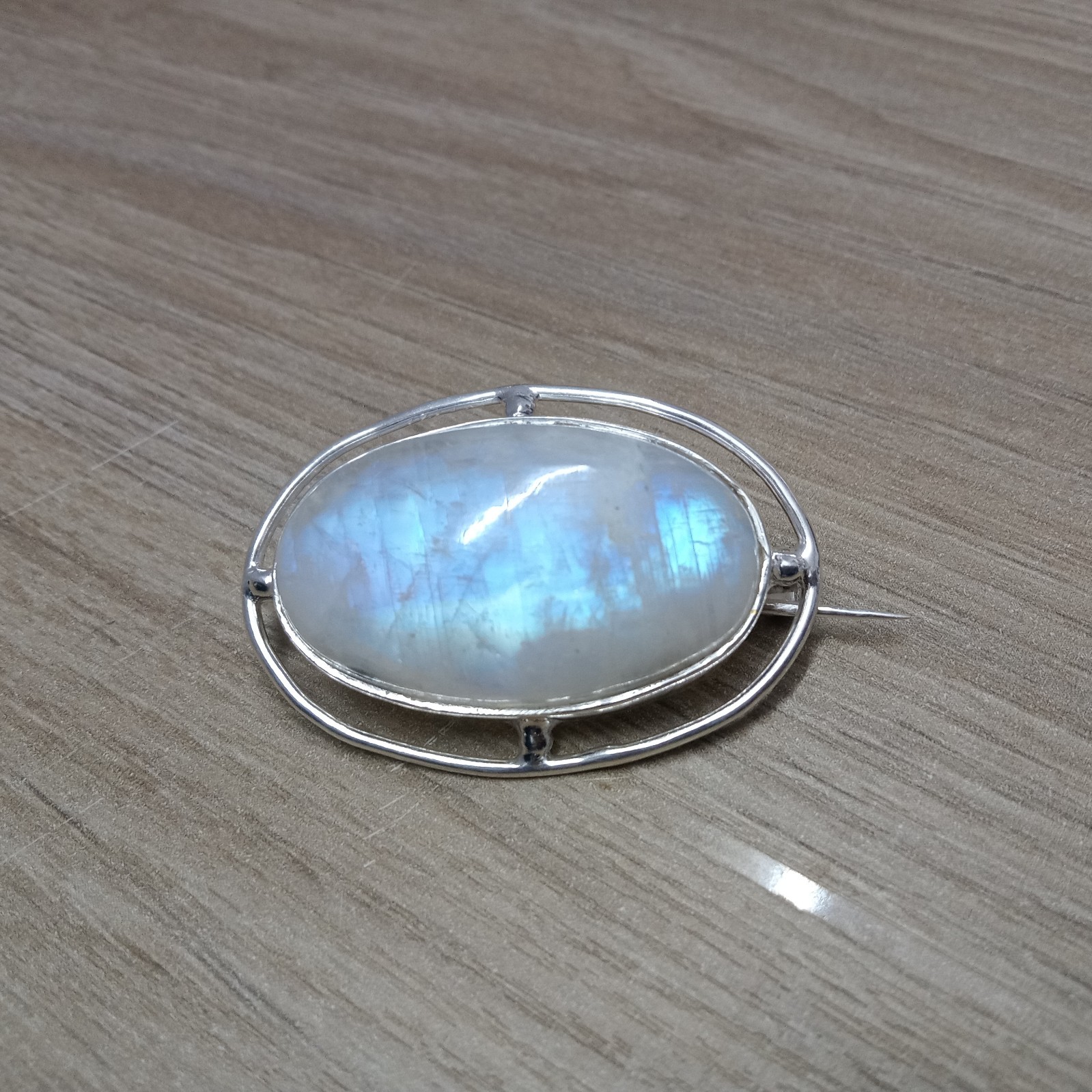Natural Moonstone 925 Sterling Silver Brooch, Scarf Pin , Brooches For Women