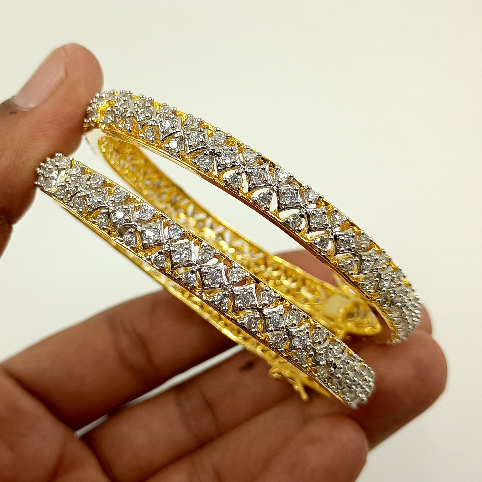 Traditional Indian Bangle Set 22K Gold Plated White CZ Bridal Wedding Jewelry