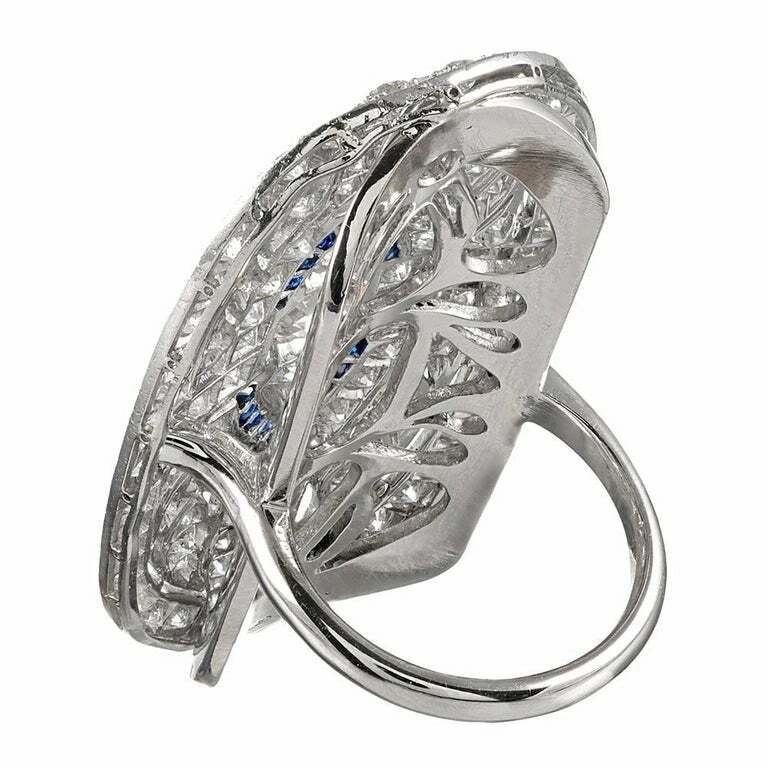 Sparkling Art Deco Round Cut Moissanite and Blue Sapphire Ring 925 Sliver Ring