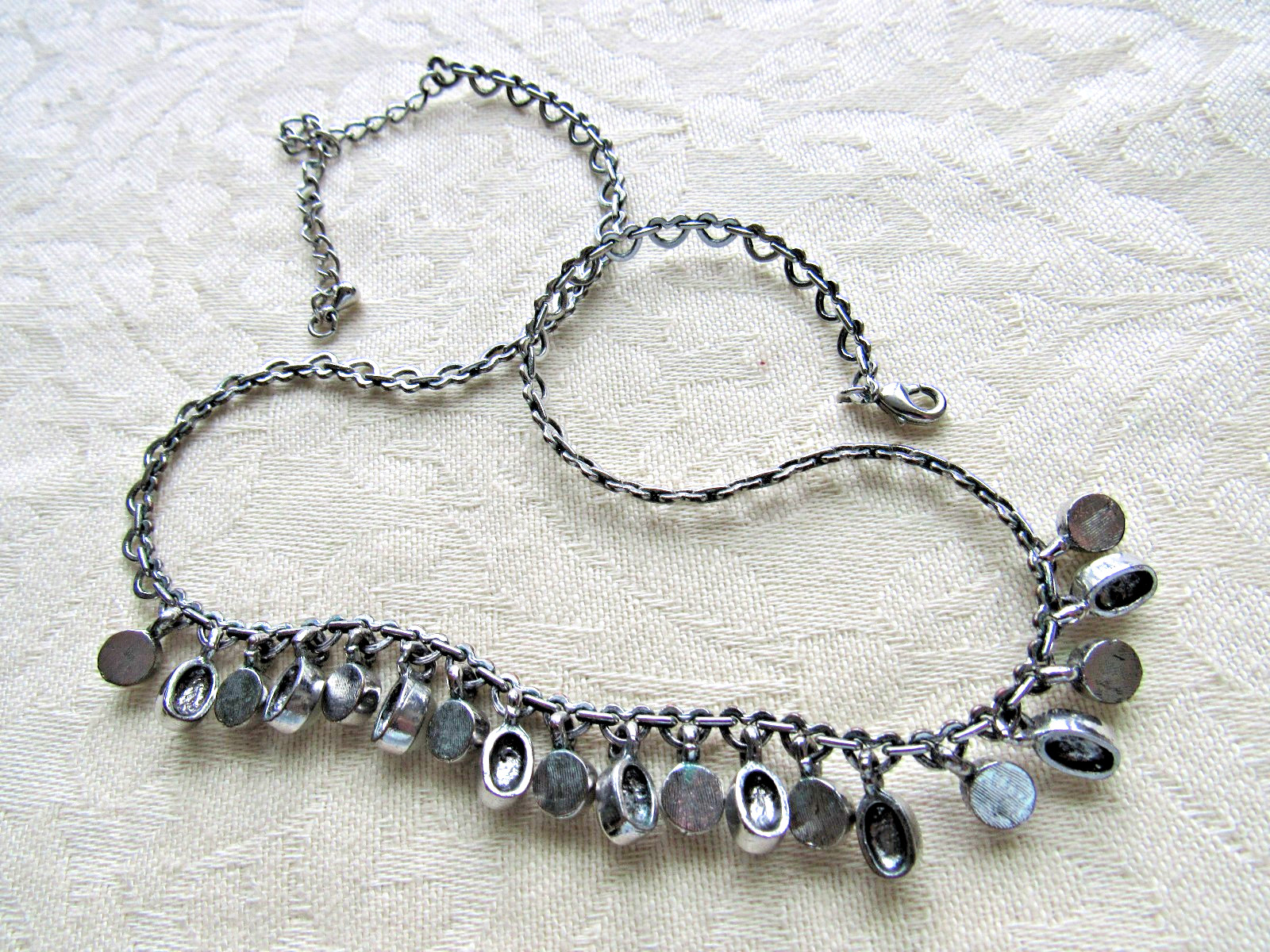 Vintage Necklace Unusual Heart Link Chain AB Rhinestones Glass Moonstone Dangles