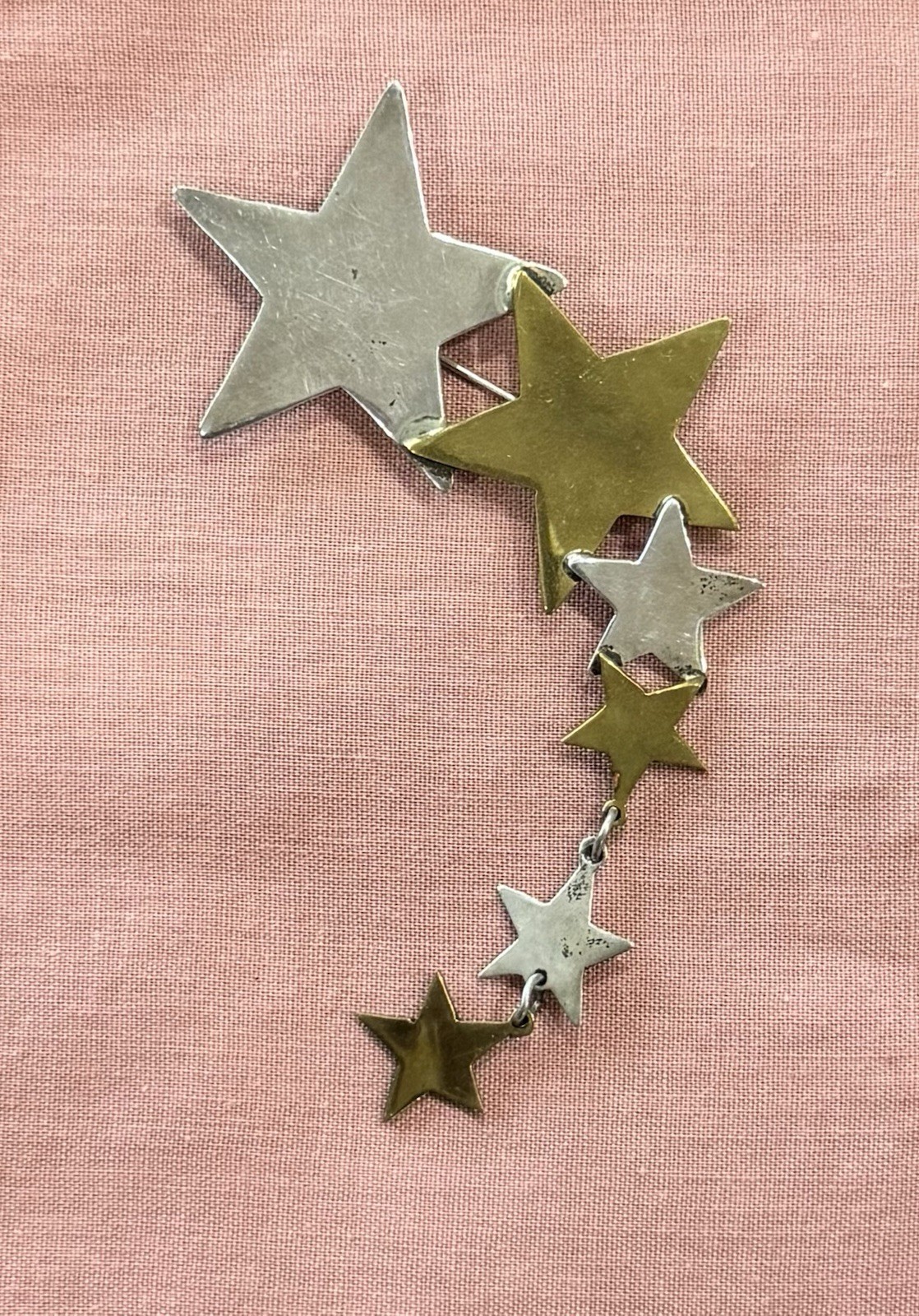 BIG Vintage Taxco Mixed Metal Shooting Star COMET Brooch Sterling Silver Brass
