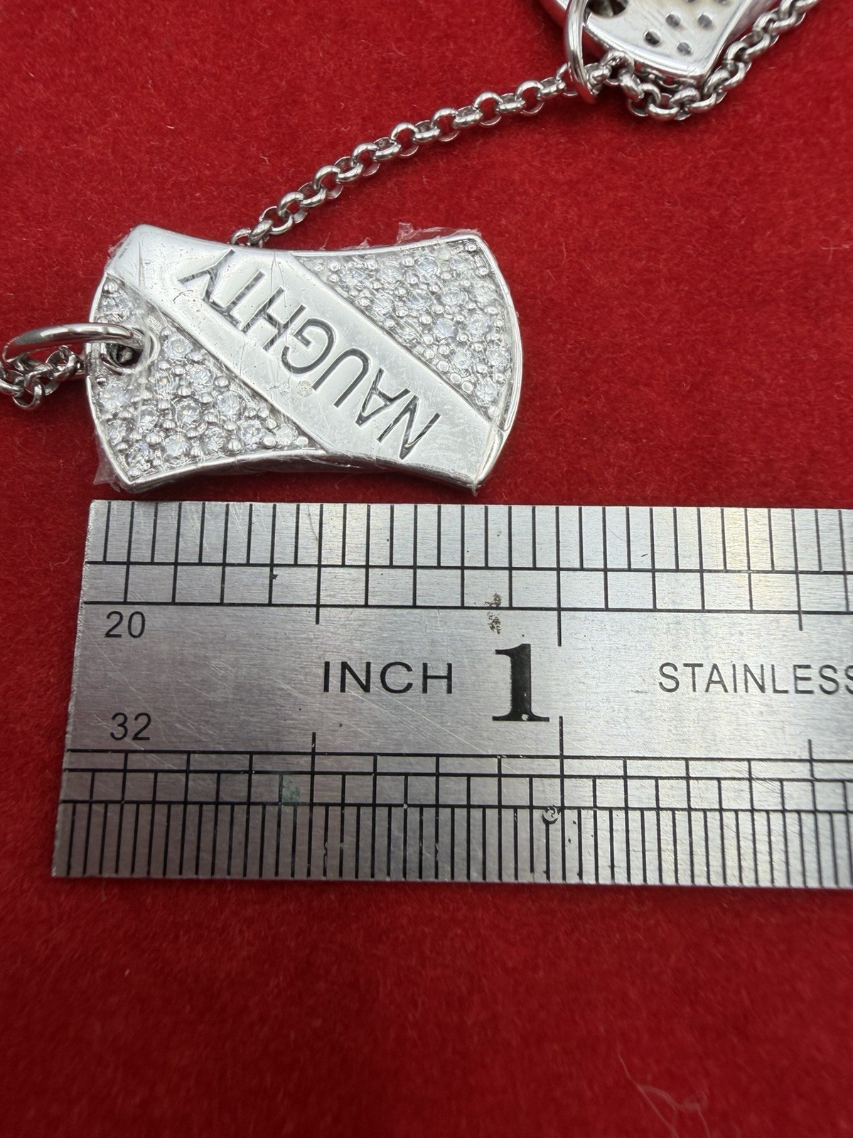 NEW Sterling Silver Naughty Nice Double Dog Tag Necklace 925 Maker Mark CC