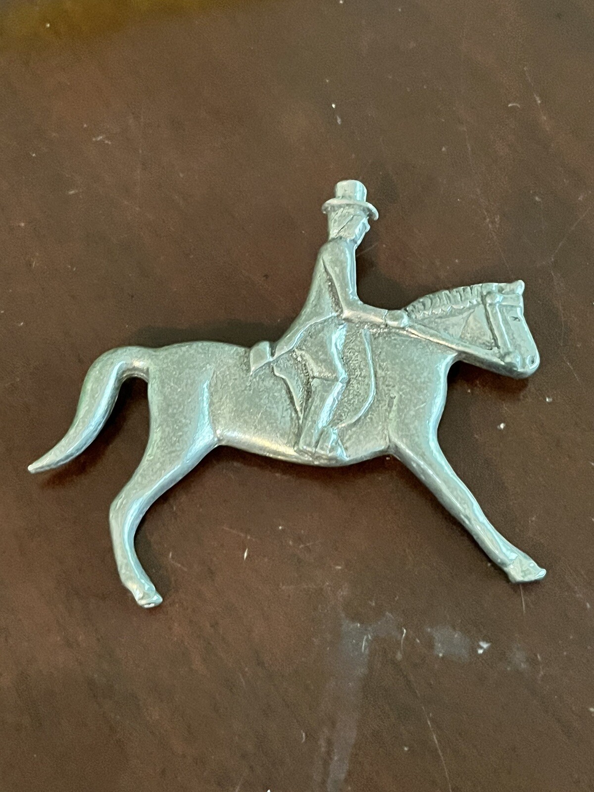Vintage Axcess Horse Jockey English Pewter Made In Great Britain Brooch/Pin 3″
