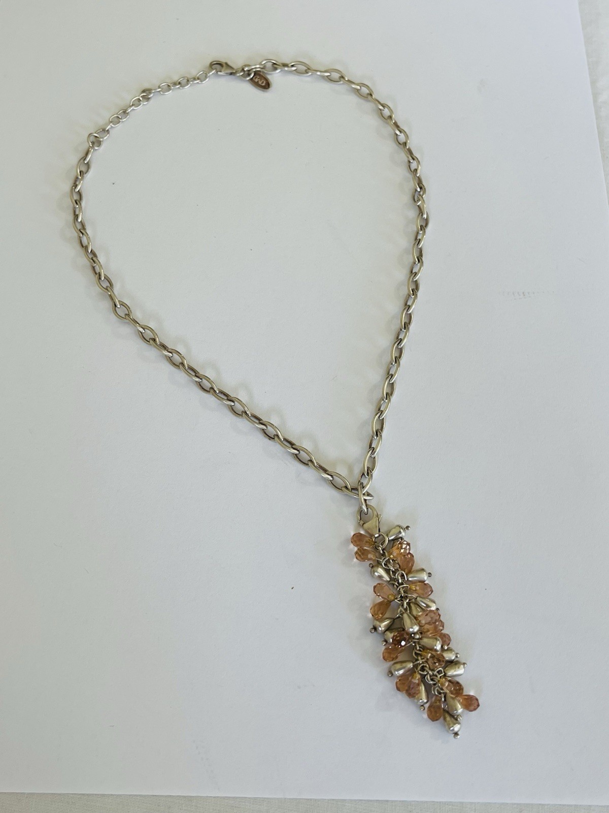 Vintage Sterling Silver Chain Citrine Drops Cluster Lariat Tassel Necklace 30g